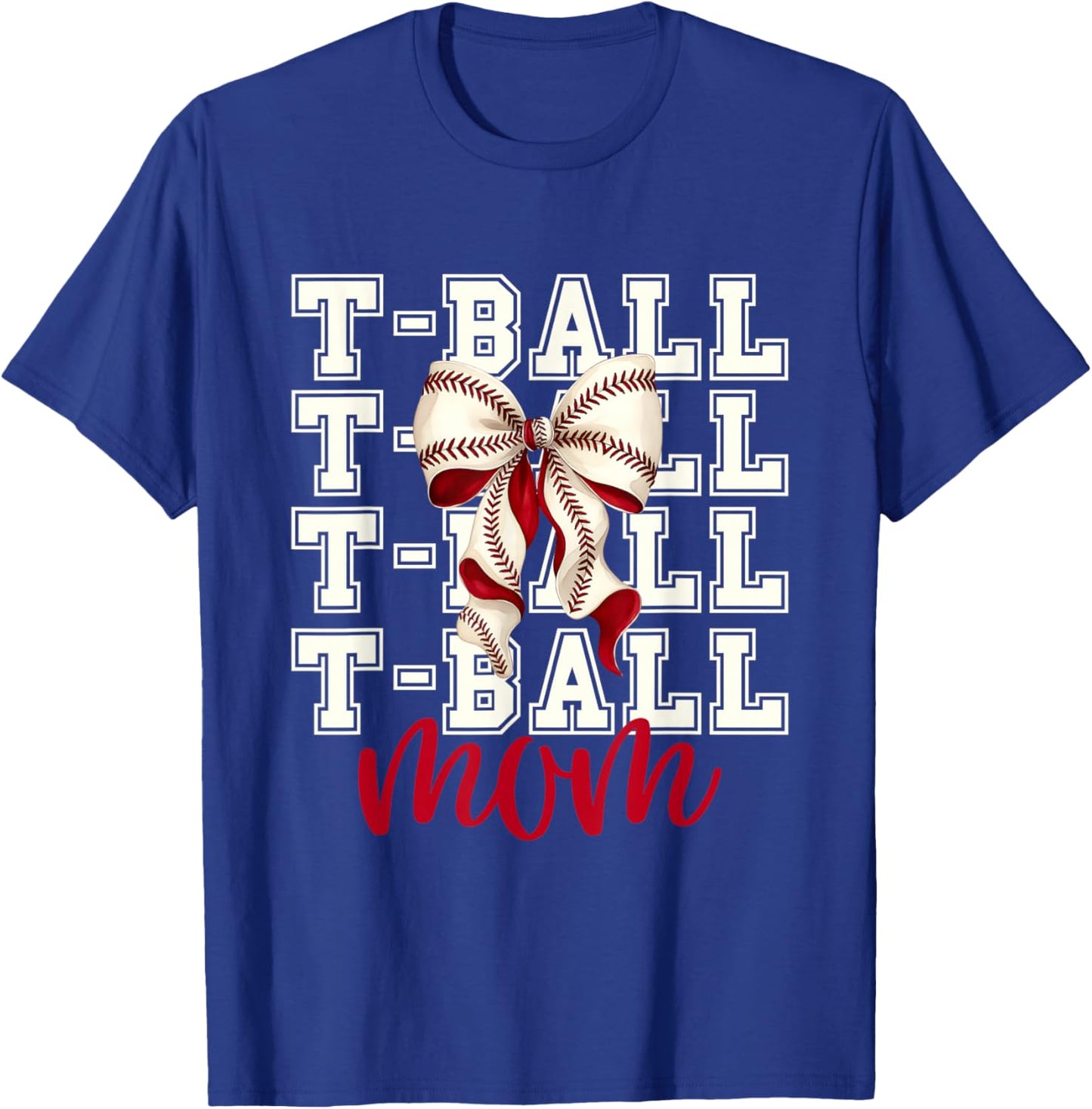 Tball Mom Teeball T-Ball Coquette Baseball Bow T-Shirt - T-Shirt | Royal
