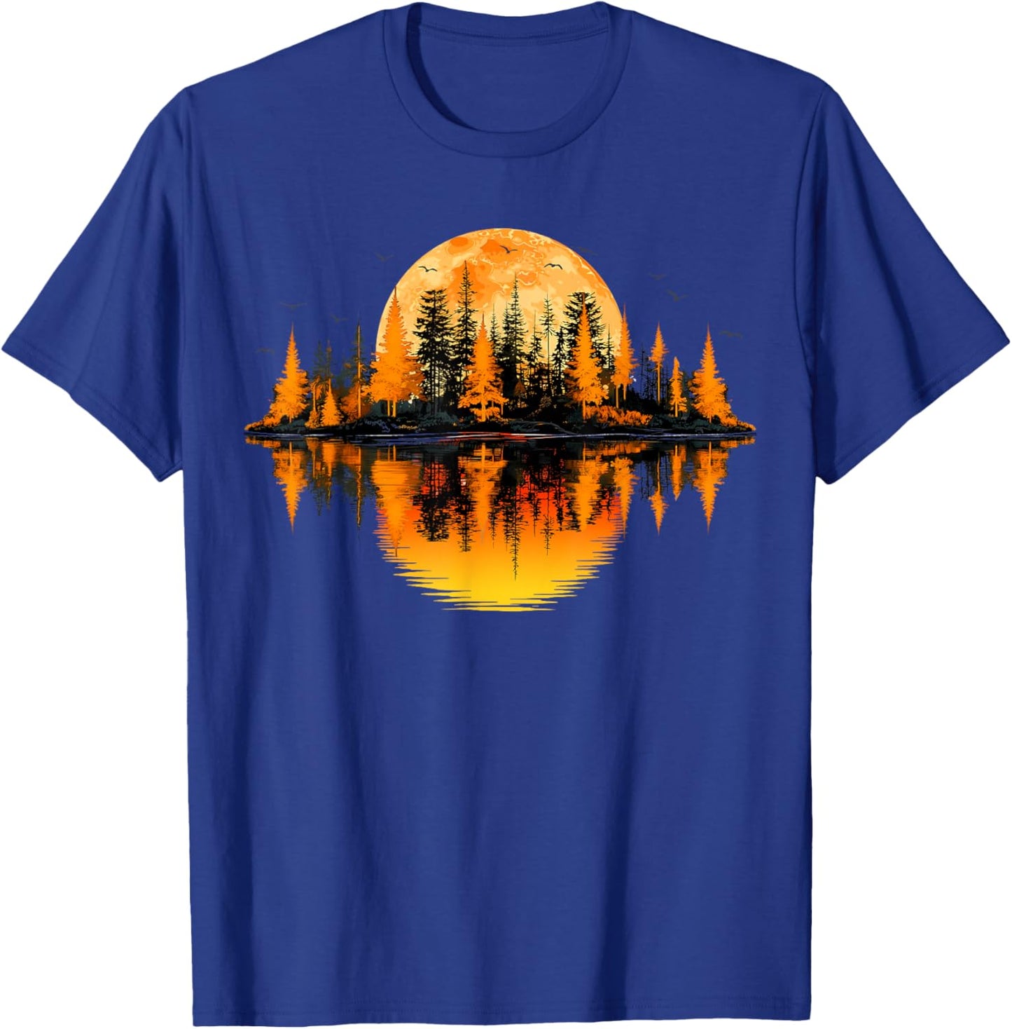 Retro Nature Trees Reflection Sunset Forest Outdoor Wildlife T-Shirt - T-Shirt | Royal