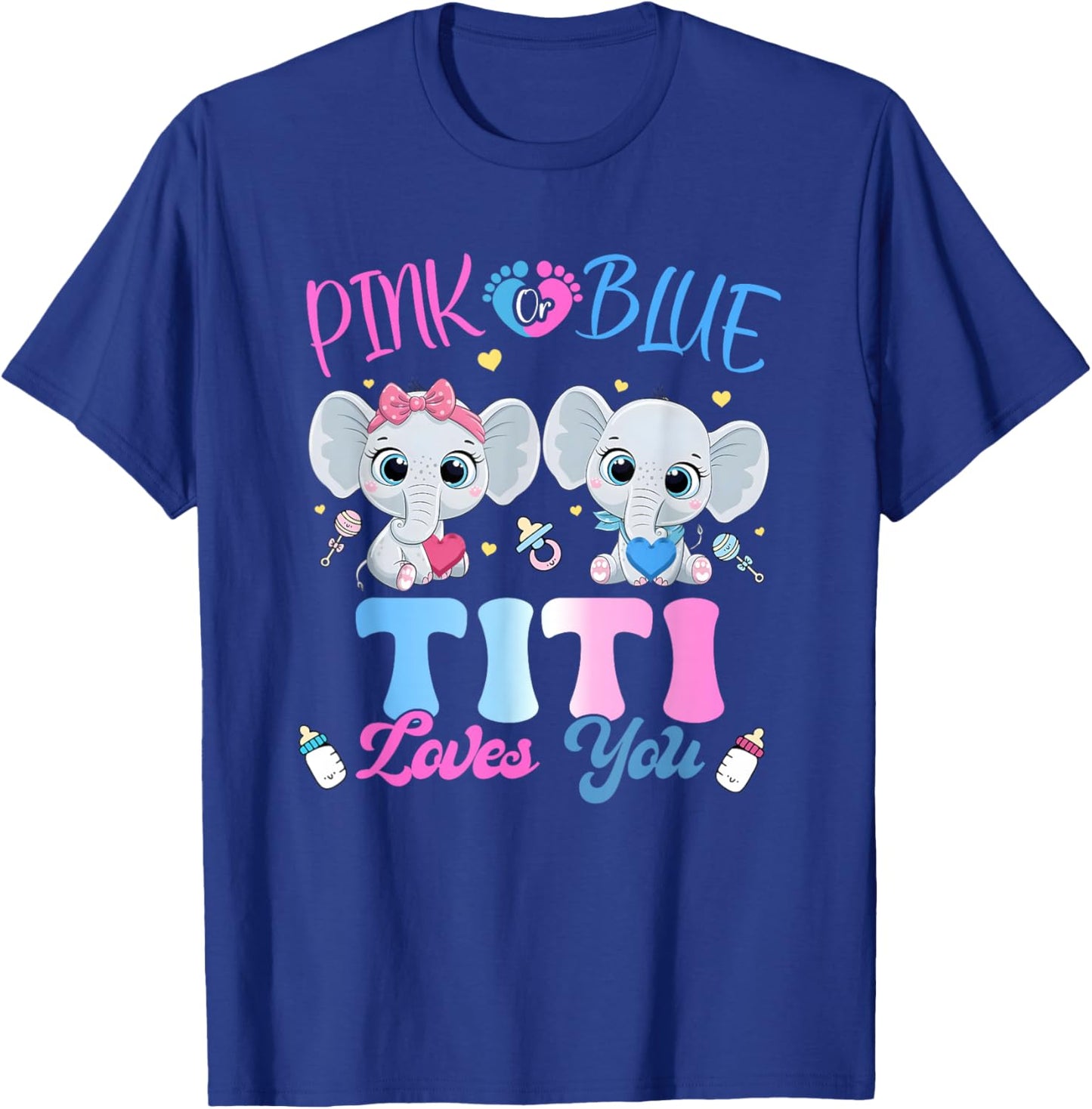 Pink or Blue Titi Loves You Gender Reveal Elephant T-Shirt - T-Shirt | Royal
