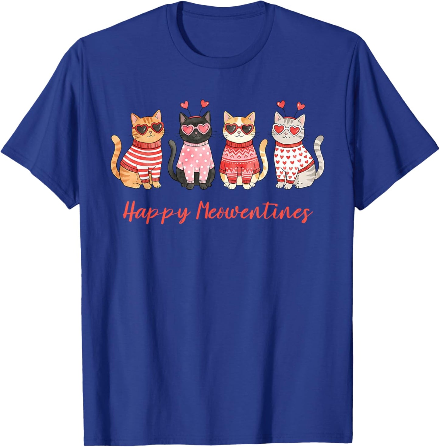Happy Meowentines Cute Cats Funny Valentines Day T-Shirt - T-Shirt | Royal
