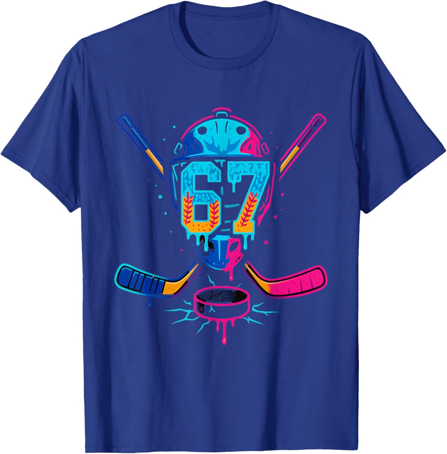 Hockey Ice Cream Drip Number 67 Player 67th Birthday T-Shirt - T-Shirt | Royal