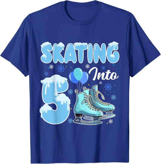 Skating Into 5th Birthday Ice Skating Girl 5 Year Old Party T-Shirt - T-Shirt | Royal