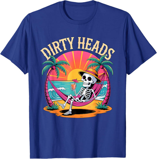 Dirty Heads Skeleton Summer Vacation Beach T-Shirt - T-Shirt | Royal