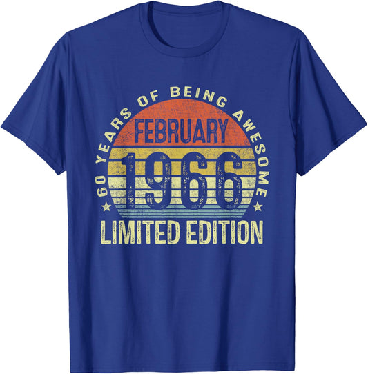 February 1966 60th Birthday Gifts Women 60 Year Old T-Shirt - T-Shirt | Royal