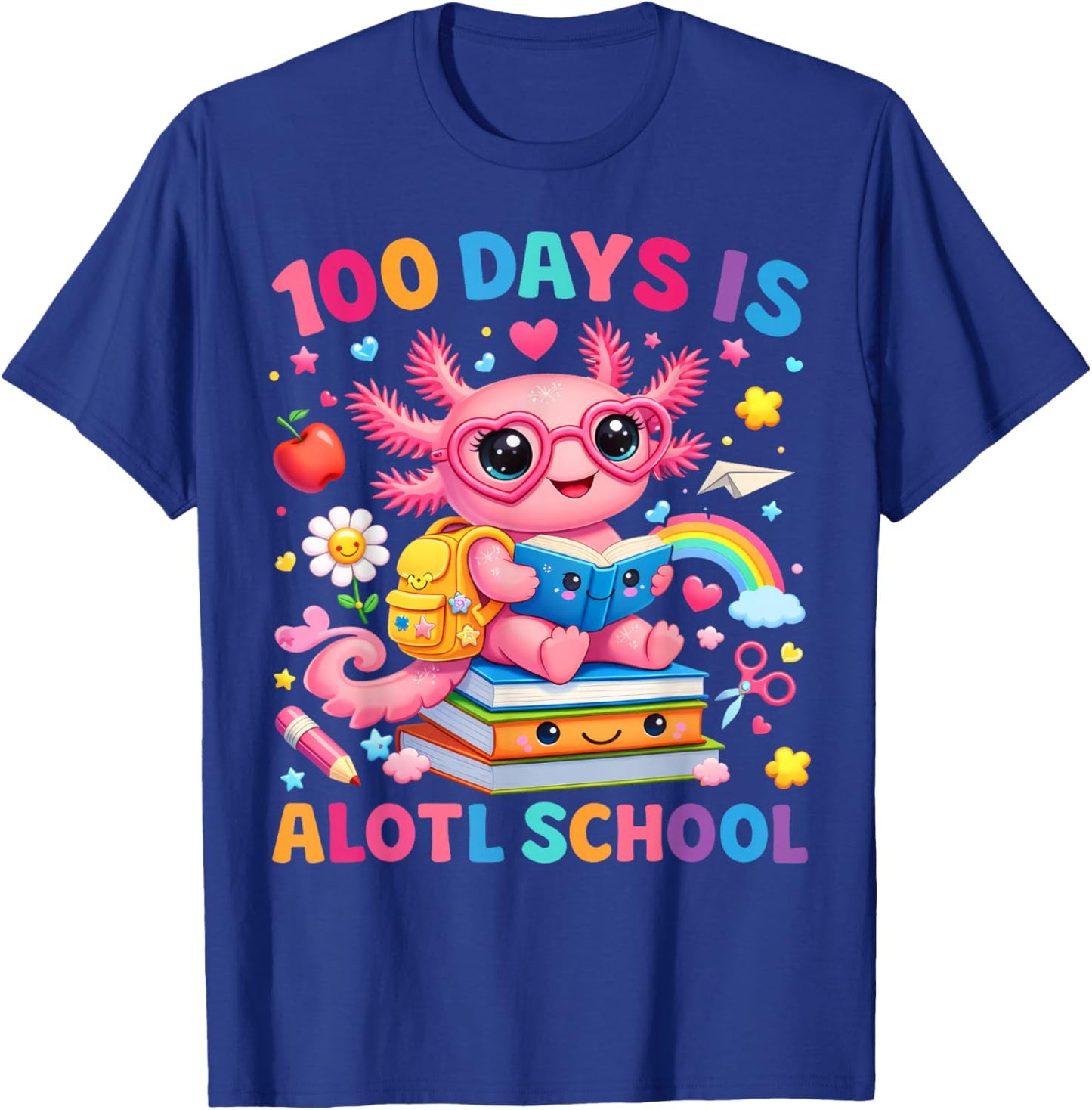 100 Days of School Cute 100 Days is Alotl School Axolotl Kid T-Shirt - T-Shirt | Royal
