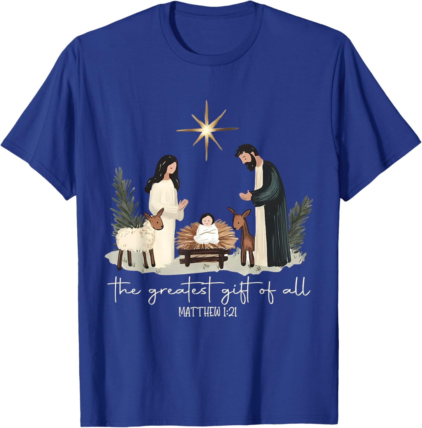 Retro The Greatest Gift of All Jesus Nativity Christian Xmas T-Shirt - T-Shirt | Royal