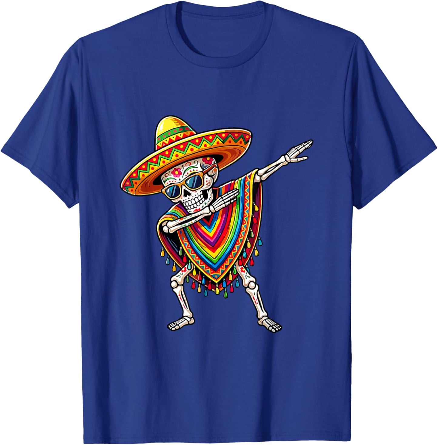 Funny Dabbing Mexican Skeleton Poncho Cinco De Mayo T-Shirt - T-Shirt | Royal