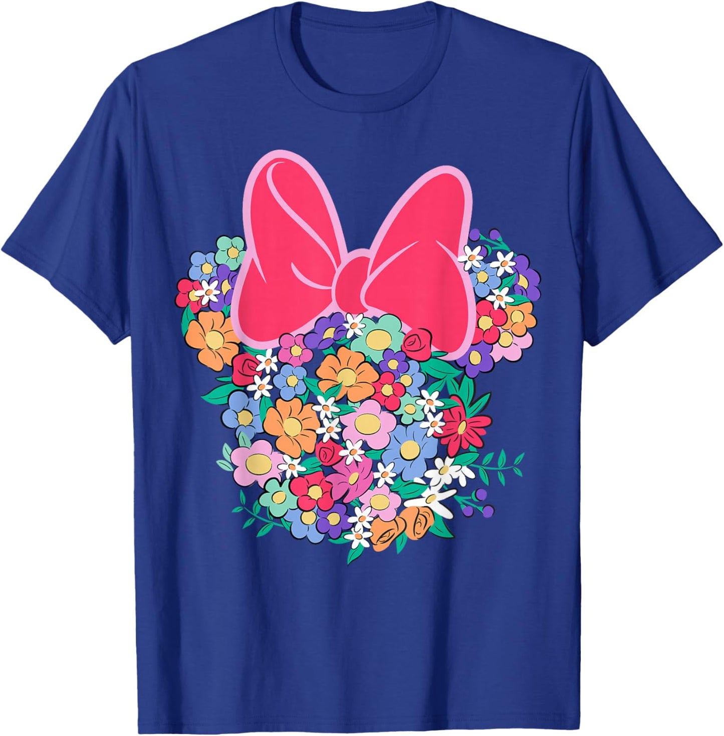 Disney Minnie Mouse Ears and Bow Made with Colorful Flowers T-Shirt - T-Shirt | Royal