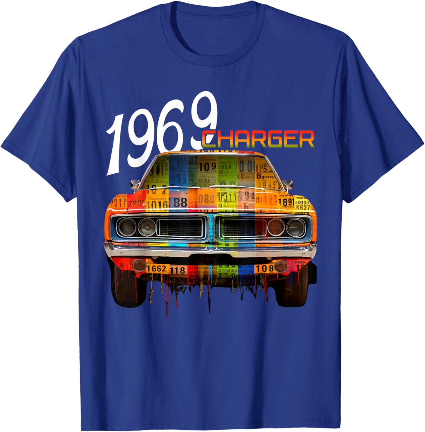 1969 69 Charger Classic Vintage Old Car USA Flag T-Shirt - T-Shirt | Royal
