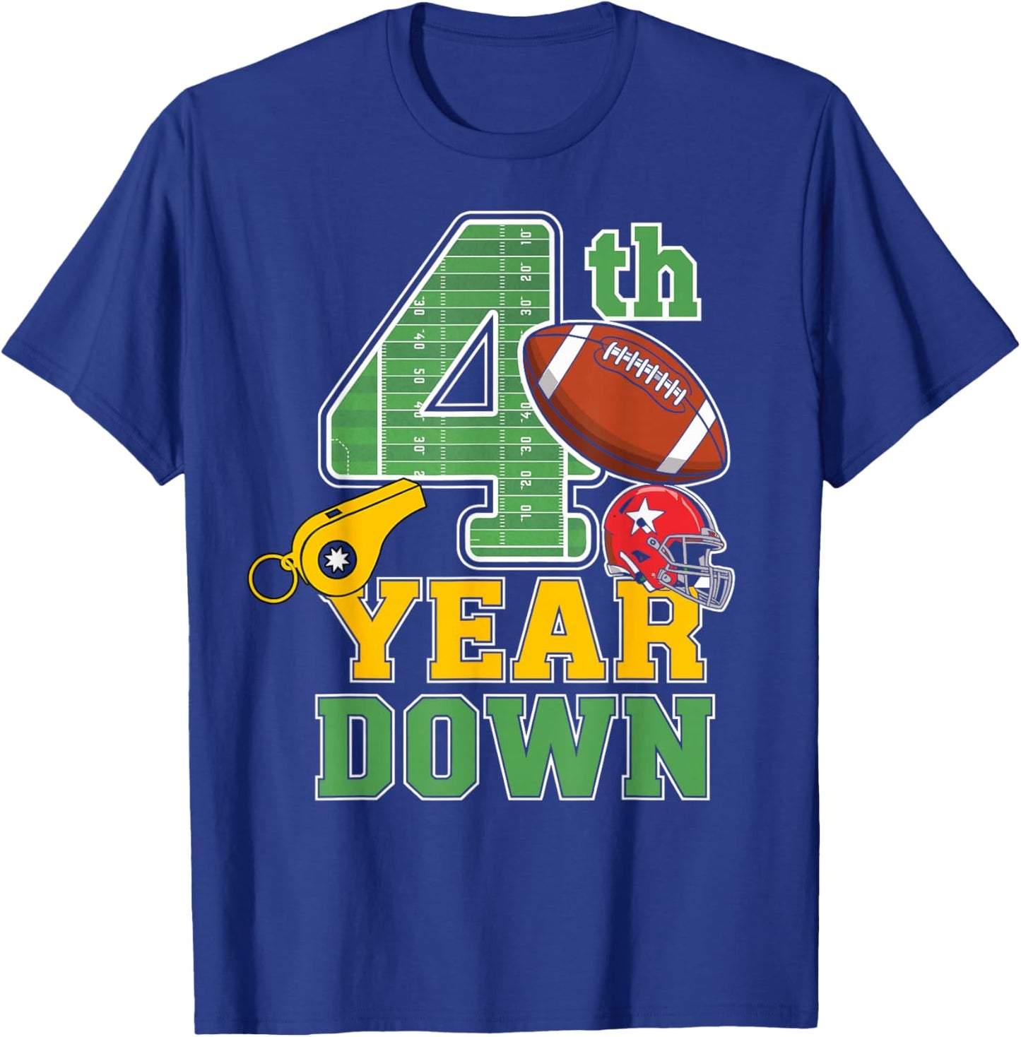 Football Birthday Boy 4th Year Down Bday 4 Years Kid T-Shirt - T-Shirt | Royal