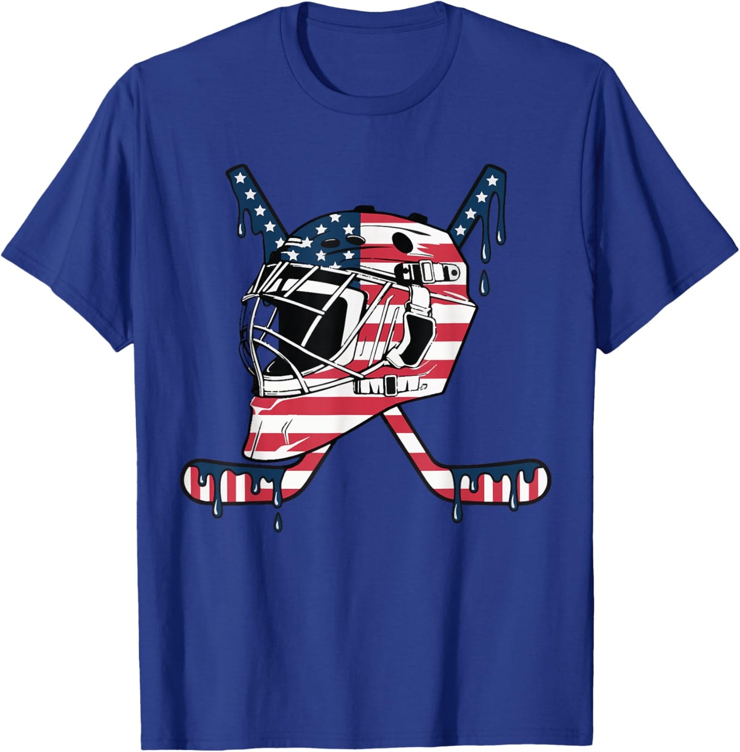 Goalie Helmet Hockey Icecream Drip American Flag T-Shirt - T-Shirt | Royal