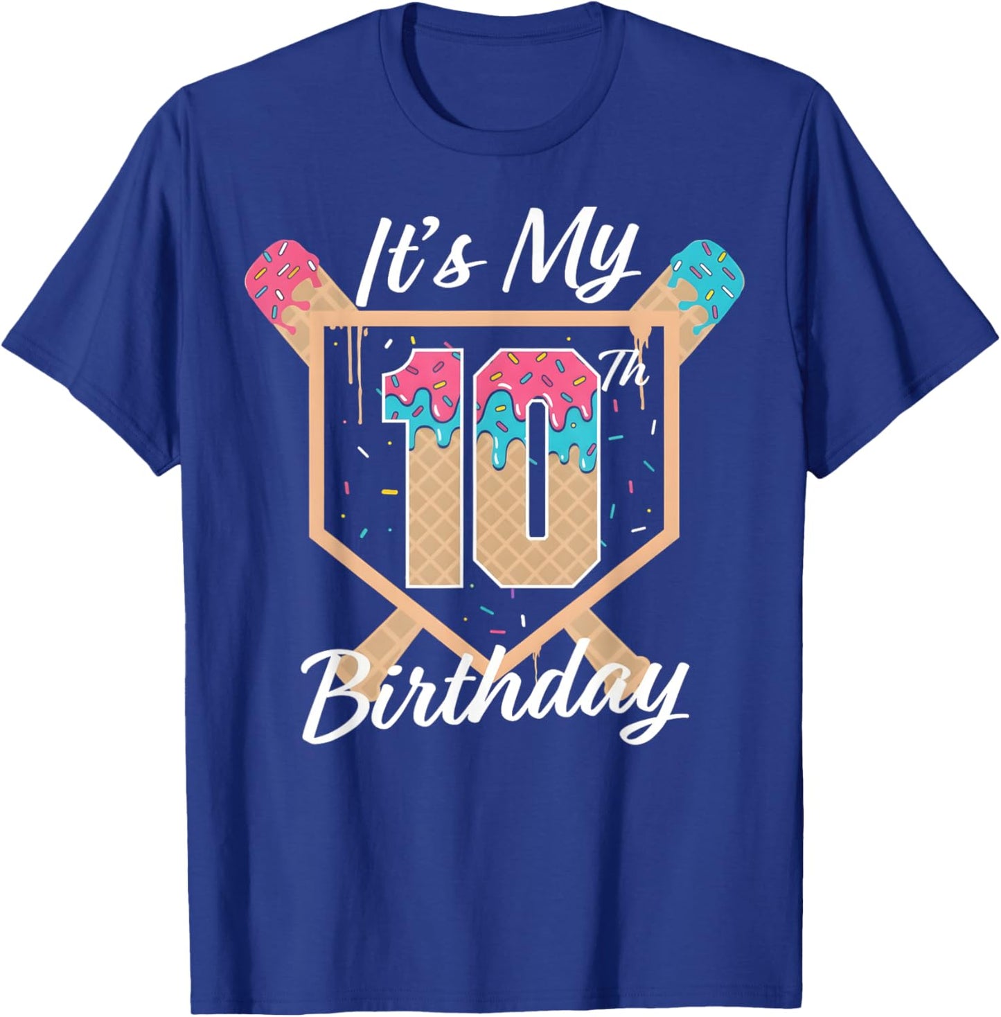 Baseball 10 Year Old Ice Cream Drip 10th Birthday T-Shirt - T-Shirt | Royal