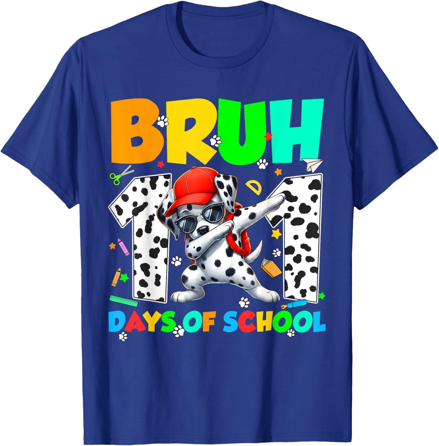 Bruh 101 Days Dabbing Dog 100th Day of School Teacher Kid T-Shirt - T-Shirt | Royal