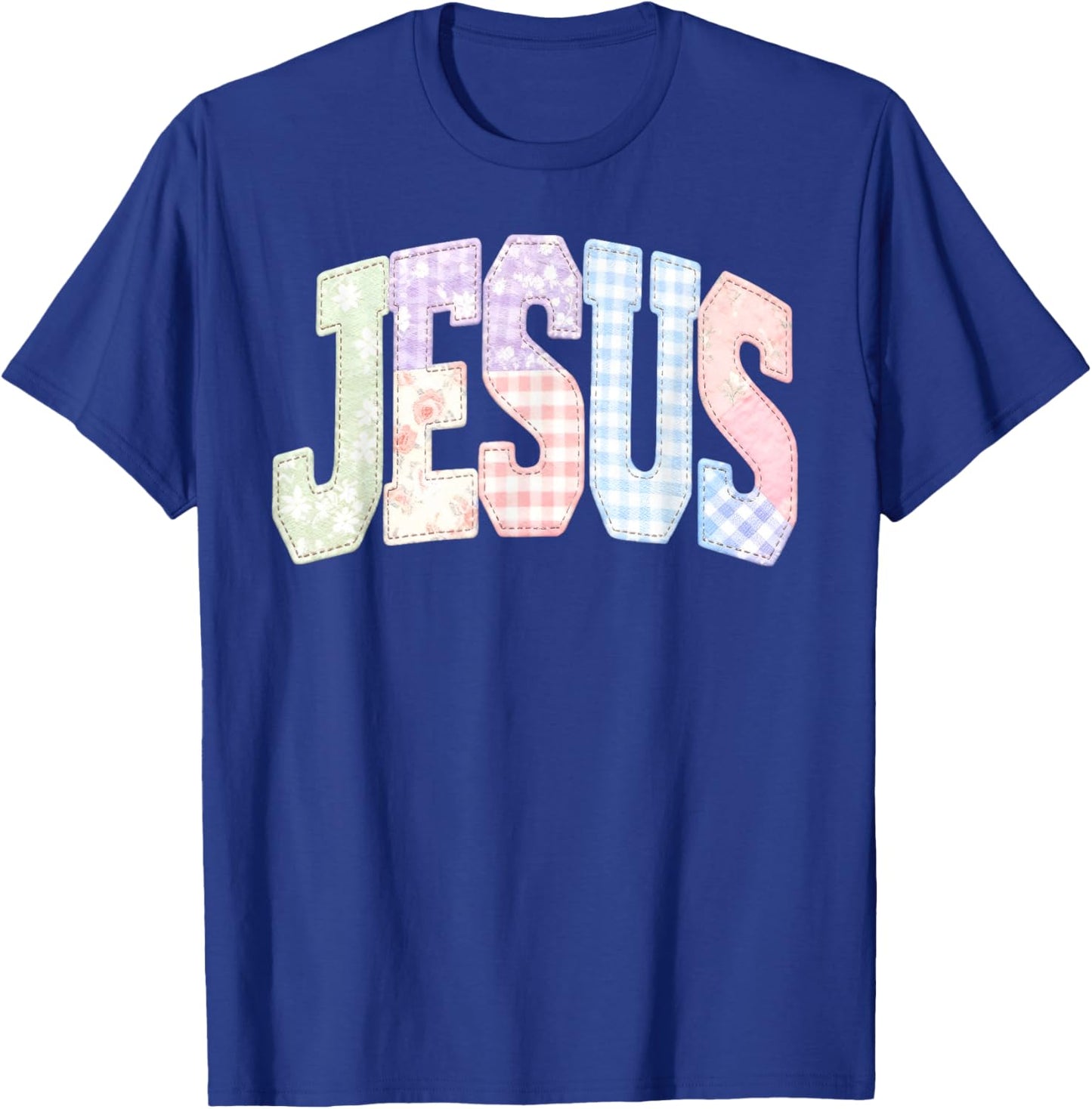 Amen Jesus Patchwork Christian Quote Faith Bible Verse Retro T-Shirt - T-Shirt | Royal