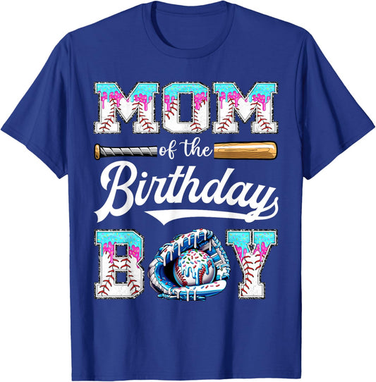 Mom of The Birthday Boy Baseball Ice Cream Drip Matching T-Shirt - T-Shirt | Royal