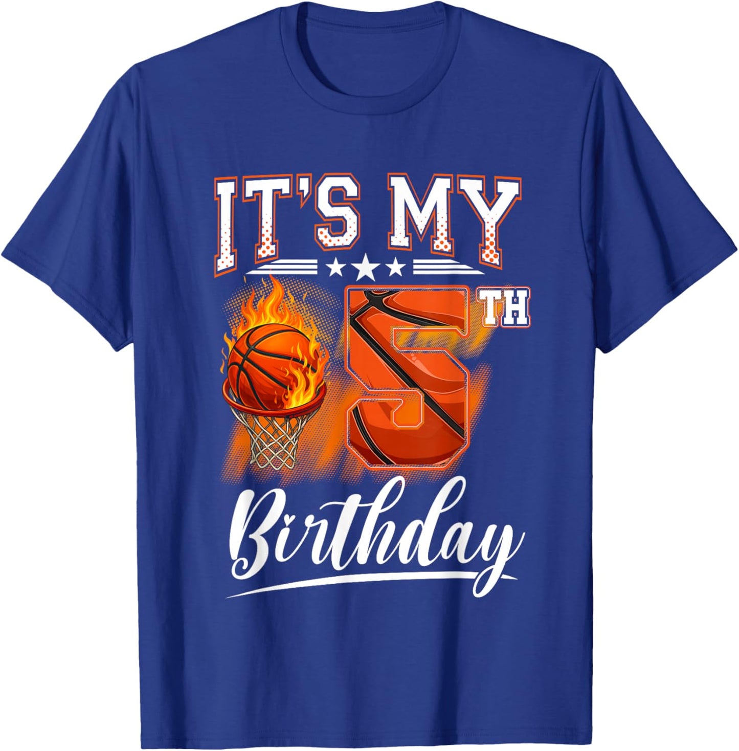 It's My 5th Birthday Basketball Theme 5 Years Old Birthday T-Shirt - T-Shirt | Royal