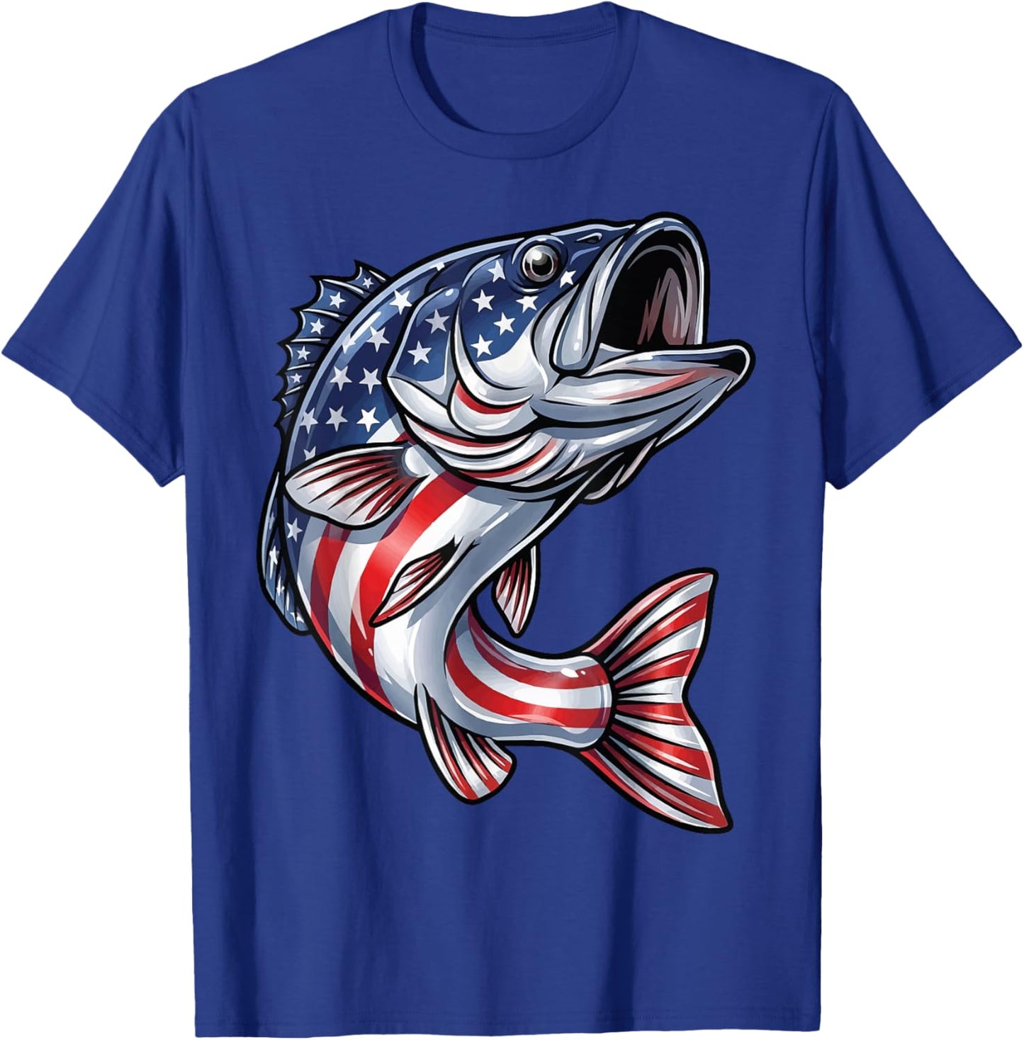 Bass Fish USA Flag Fishing 4th of July Patriot T-Shirt - T-Shirt | Royal