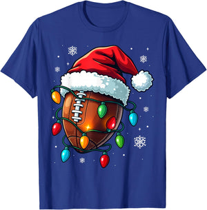 Christmas Football Santa Hat Lights Xmas Pajamas Men Boys T-Shirt - T-Shirt | Royal