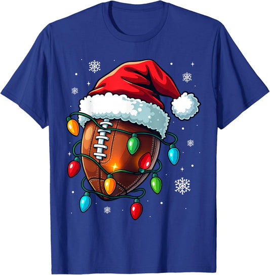 Christmas Football Santa Hat Lights Xmas Pajamas Men Boys T-Shirt - T-Shirt | Royal