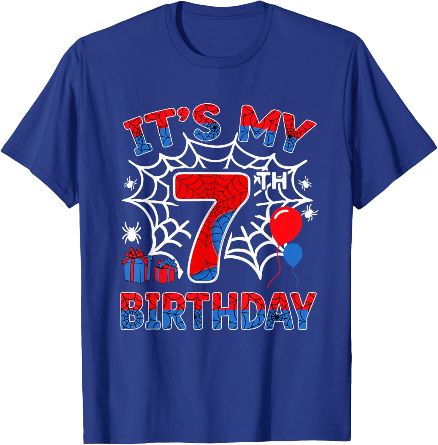 Its My 7th Birthday Boy 7 Year Old Spider Web Birthday Party T-Shirt - T-Shirt | Royal