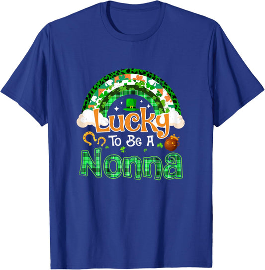 Lucky to Be Nonna Grandma Shamrock Rainbow St Patricks Day T-Shirt - T-Shirt | Royal