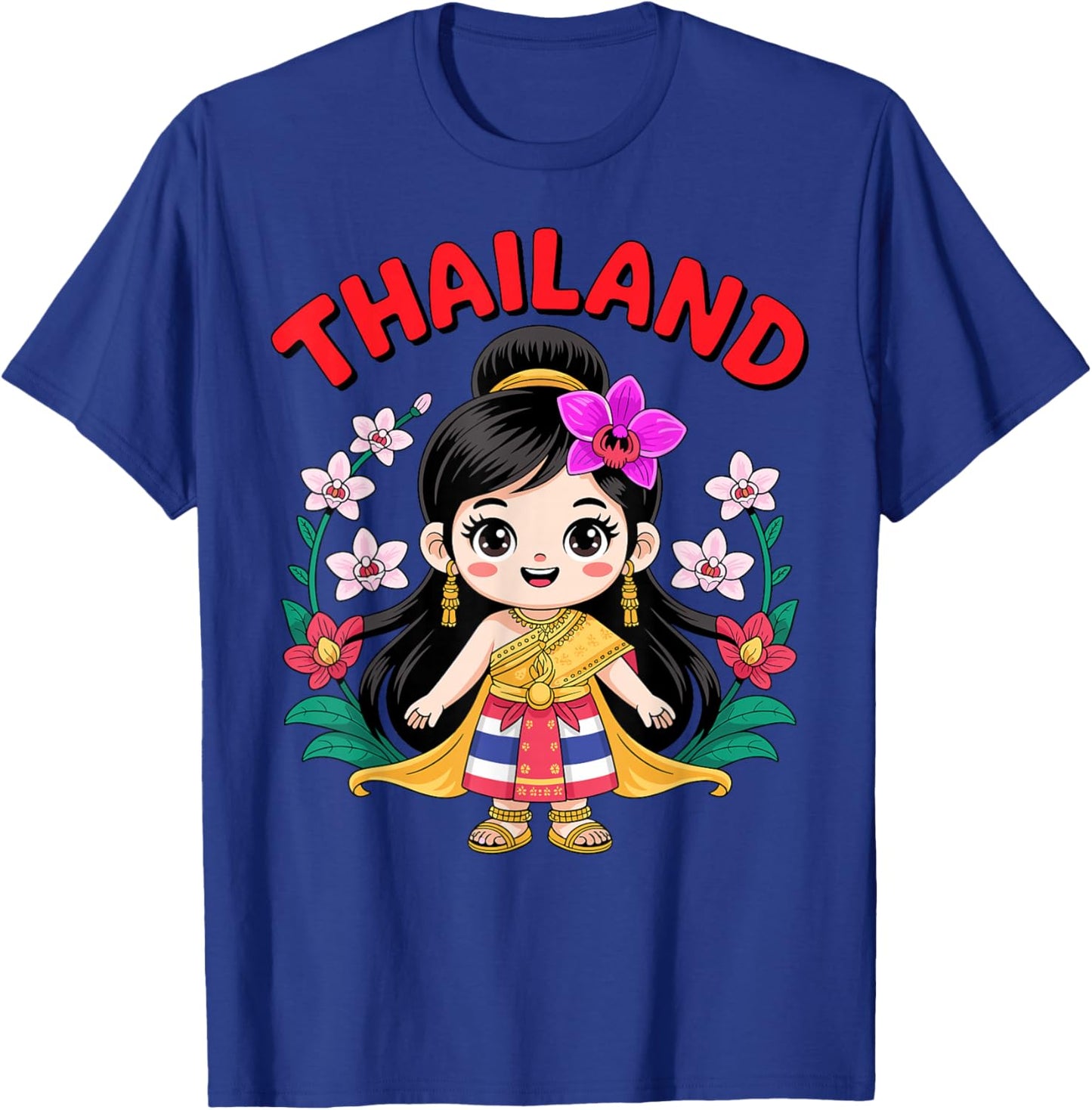 Cute Thailand Girl Traditional Dress with Orchids for Kids T-Shirt - T-Shirt | Royal