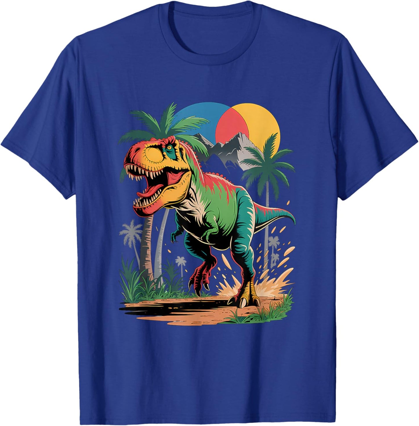 Retro Tropical T-Rex Paradise Design T-Shirt - T-Shirt | Royal