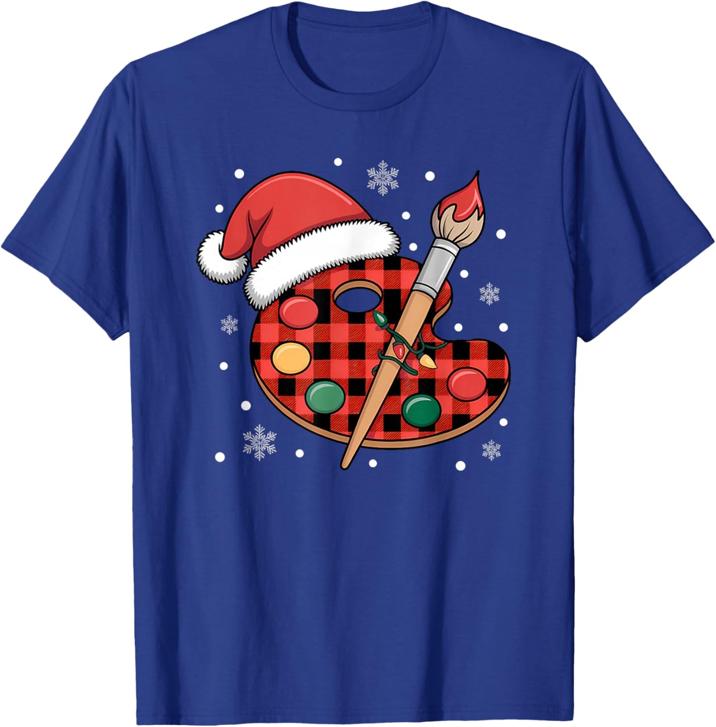Buffalo Plaid Artist Palette with Santa Hat Holiday Painting T-Shirt - T-Shirt | Royal