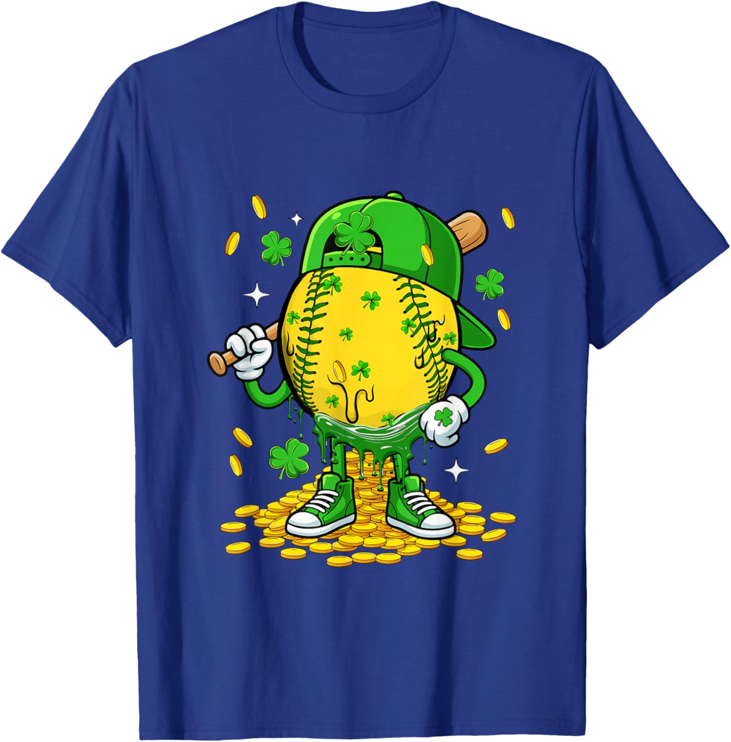 Softball Ball St. Patrick's Day Player Funny Costume Dripped T-Shirt - T-Shirt | Royal