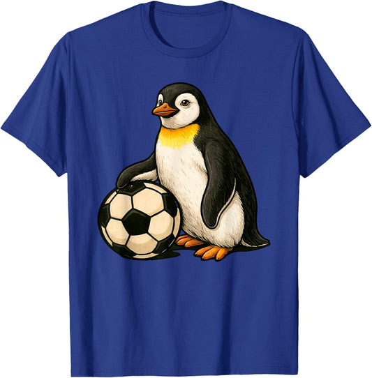 Funny Penguin with A Soccer Ball T-Shirt - T-Shirt | Royal