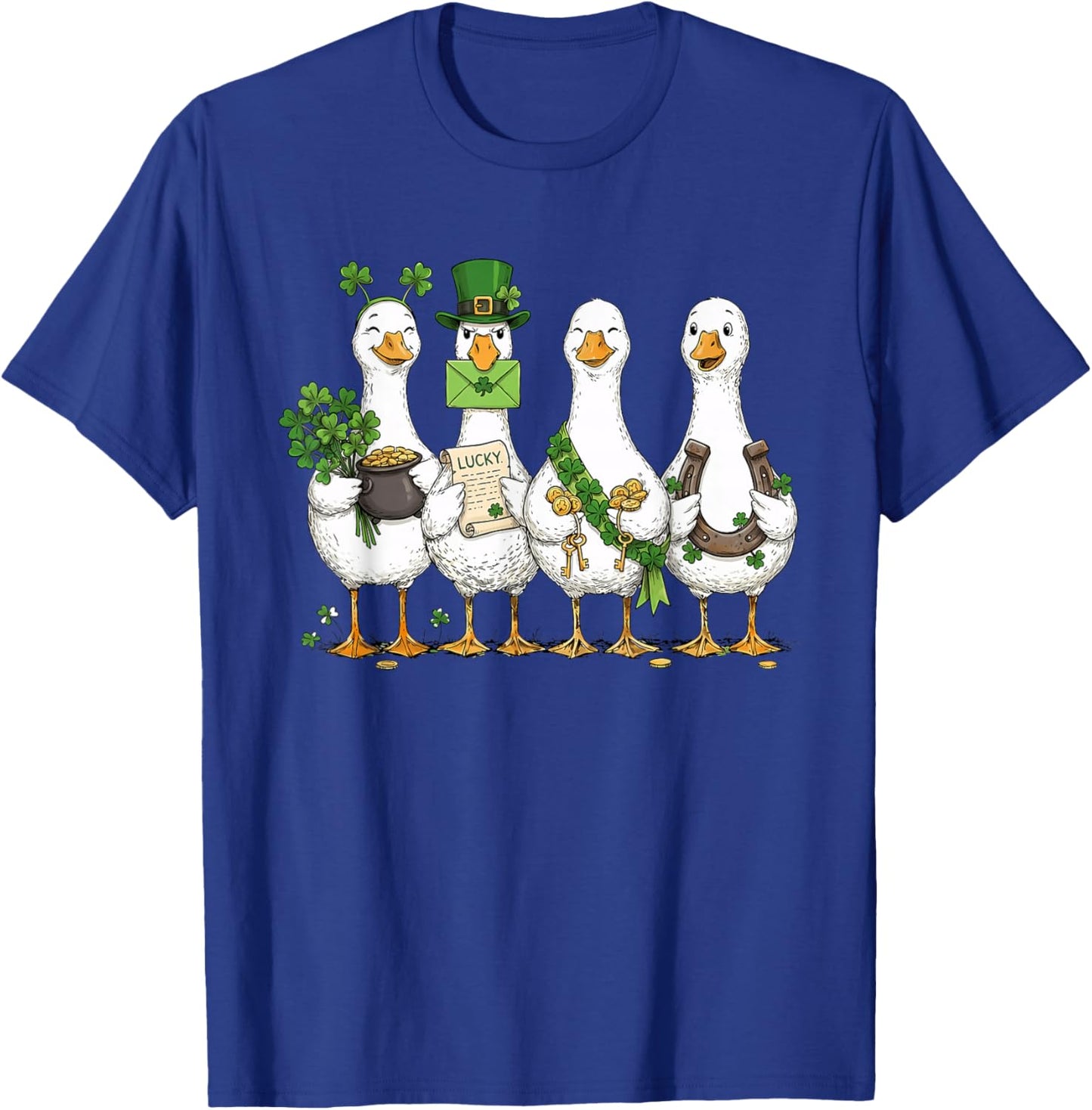 St Patrick's Day Goose Lucky Shamrock Silly Saint Patrick's T-Shirt - T-Shirt | Royal