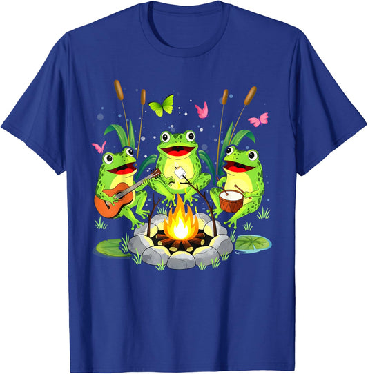 Frogs Camping Forest Campfire Hiking Nature Cottagecore T-Shirt - T-Shirt | Royal