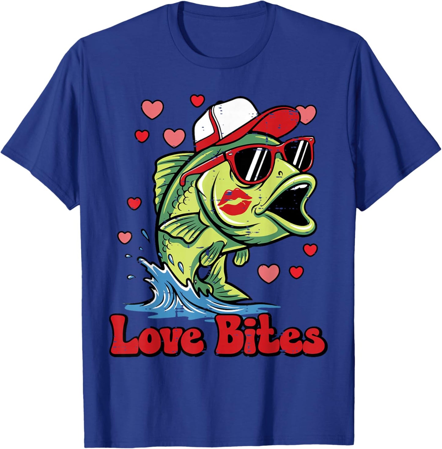 Valentines Day Bass Fish Love Bites Fisherman Men Women Kids T-Shirt - T-Shirt | Royal