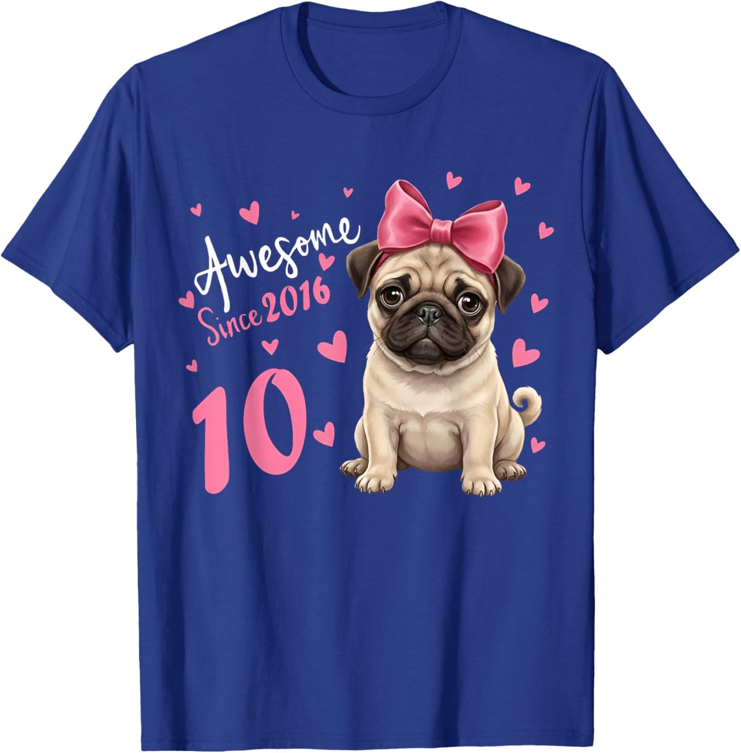 Girls 10 Years Old Pug Birthday Girl 10th Party Dog Birthday T-Shirt - T-Shirt | Royal