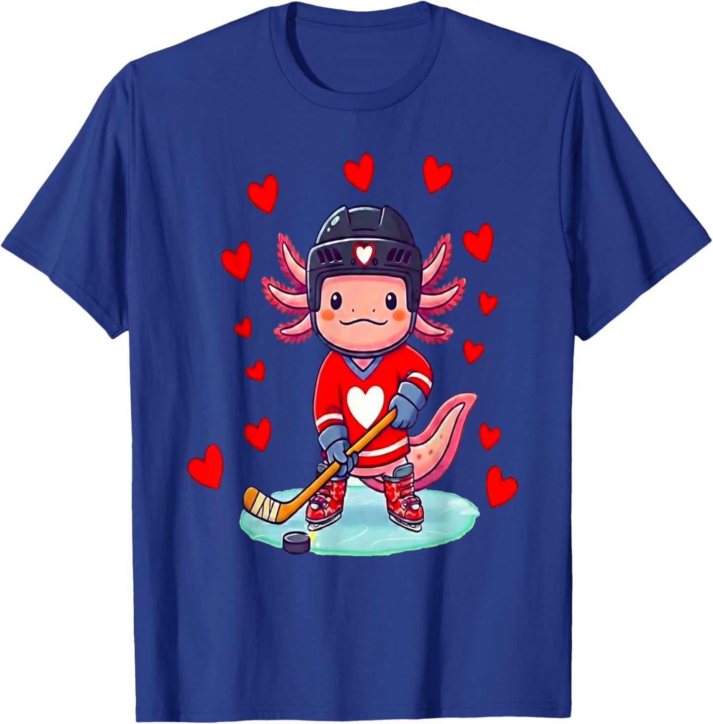 Axolotl Hearts Costume Playing Ice Hockey Valentines Day T-Shirt - T-Shirt | Royal