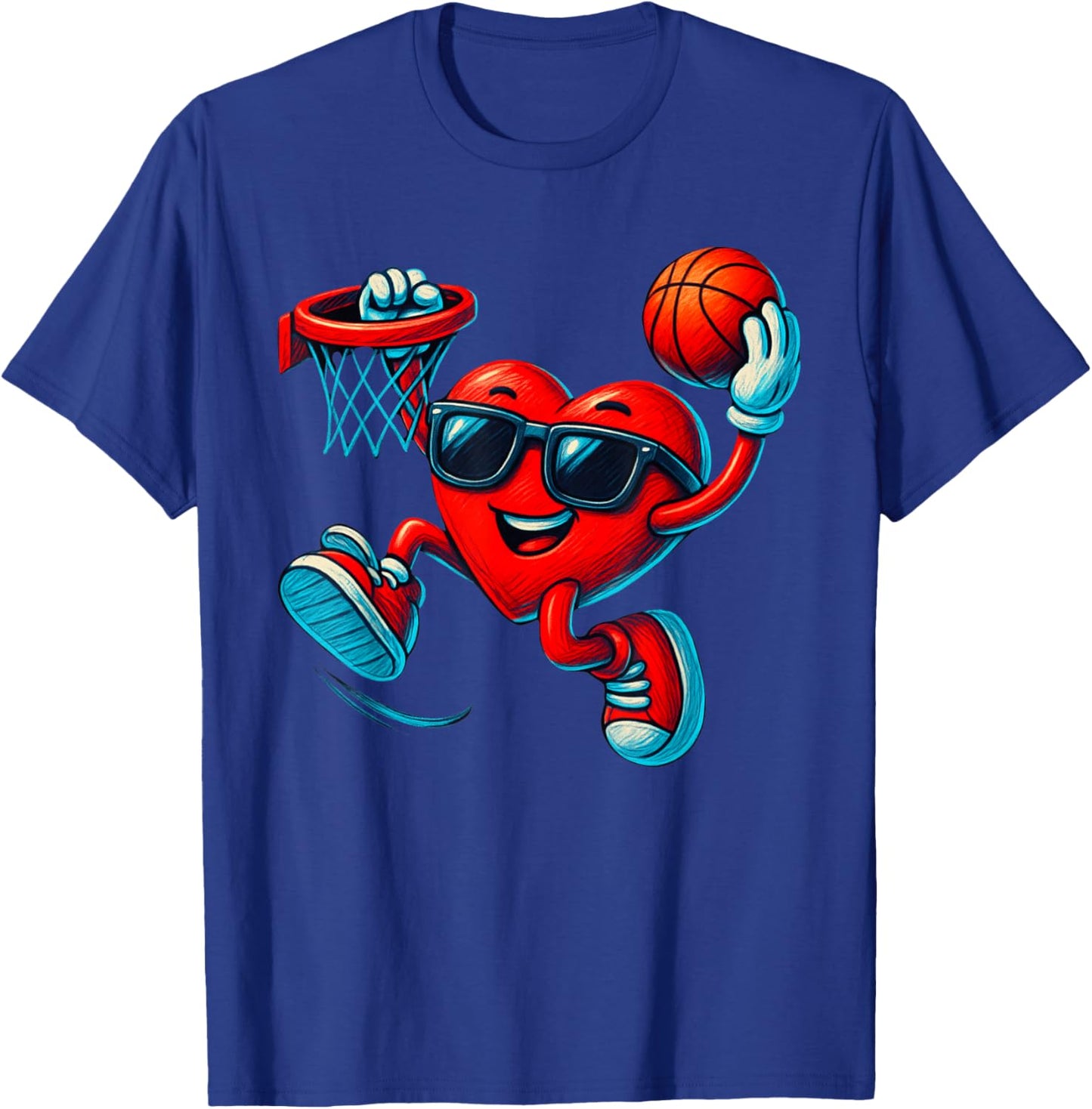 Valentines Day Basketball Funny Red Heart Love Boys Kids T-Shirt - T-Shirt | Royal