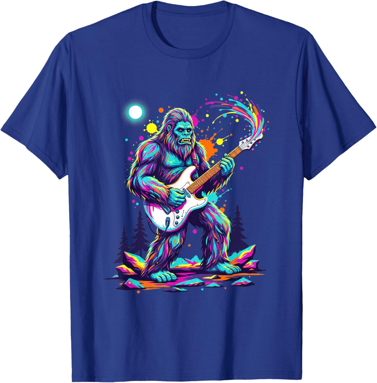 Sasquatch Playing Guitar Rock Concert Monster Art T-Shirt - T-Shirt | Royal
