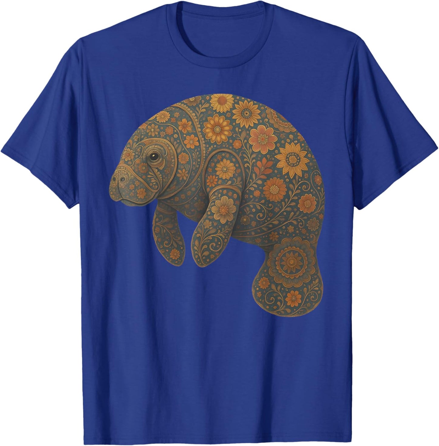 Boho Floral Manatee Whimsical Wildlife Mandala Sea Cow Ocean T-Shirt - T-Shirt | Royal