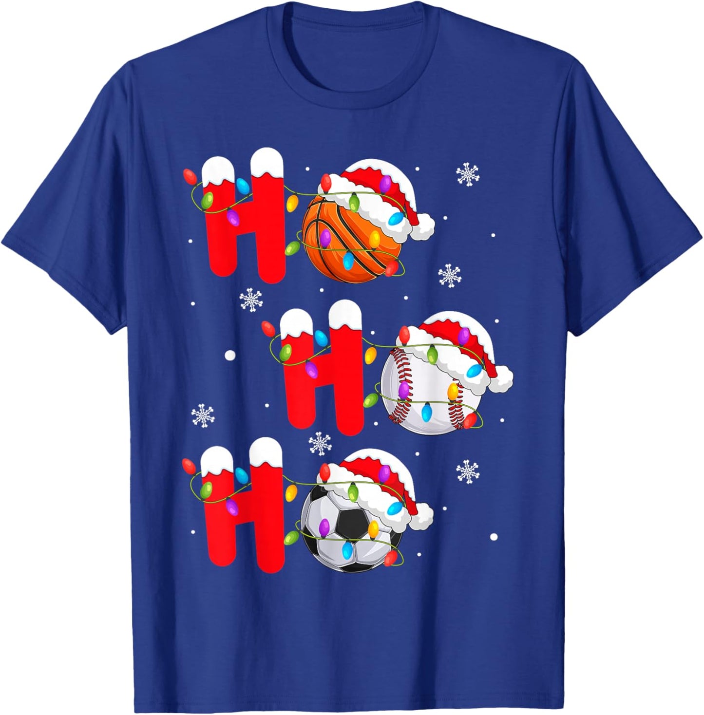 Basketball Baseball Soccer Christmas Ho Ho Ho Santa Xmas T-Shirt - T-Shirt | Royal