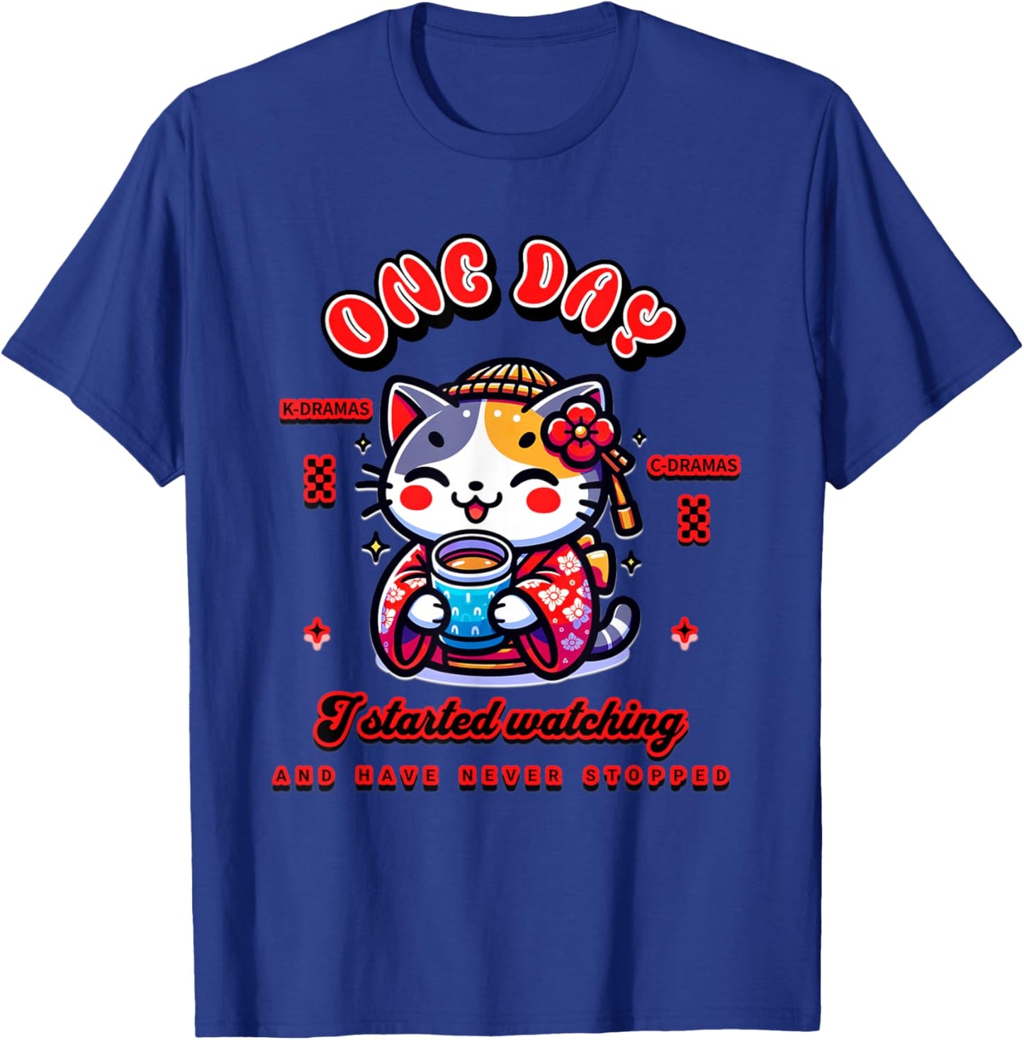 Cute Cat Watching K-Dramas and C-Dramas T-Shirt - T-Shirt | Royal
