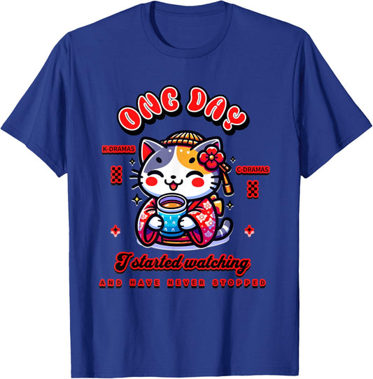 Cute Cat Watching K-Dramas and C-Dramas T-Shirt - T-Shirt | Royal