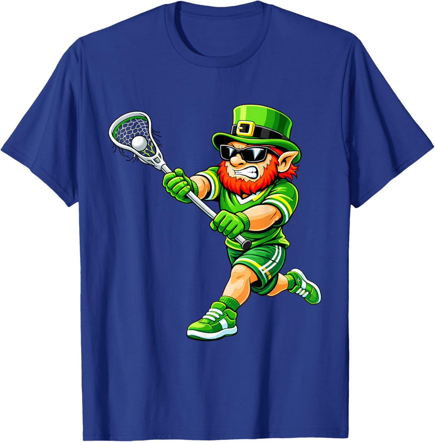 Lacrosse St Patricks Day Boys Men Kids Lax Green Leprechaun T-Shirt - T-Shirt | Royal