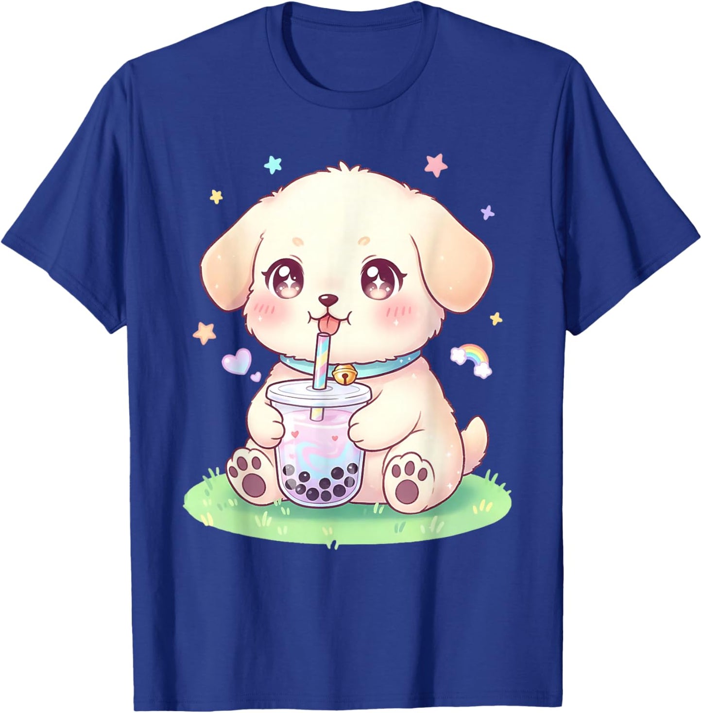 Puppy Dog Drinking Boba Tea Cute Girls Graphic T-Shirt - T-Shirt | Royal