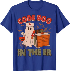 Retro Code Boo in The ER ICU Nurses Boo-JEE Ghost Halloween T-Shirt - T-Shirt | Royal
