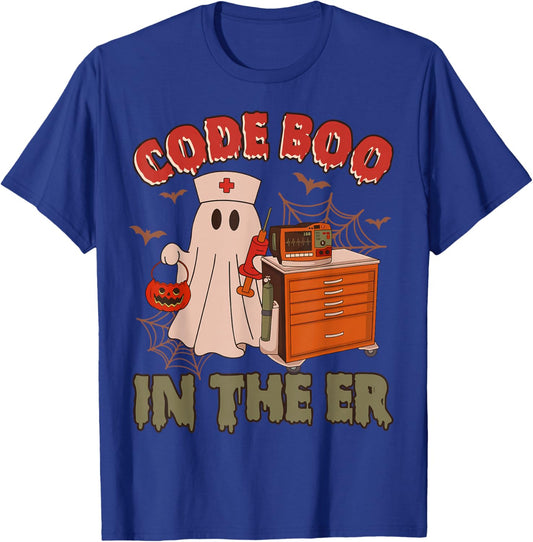 Retro Code Boo in The ER ICU Nurses Boo-JEE Ghost Halloween T-Shirt - T-Shirt | Royal
