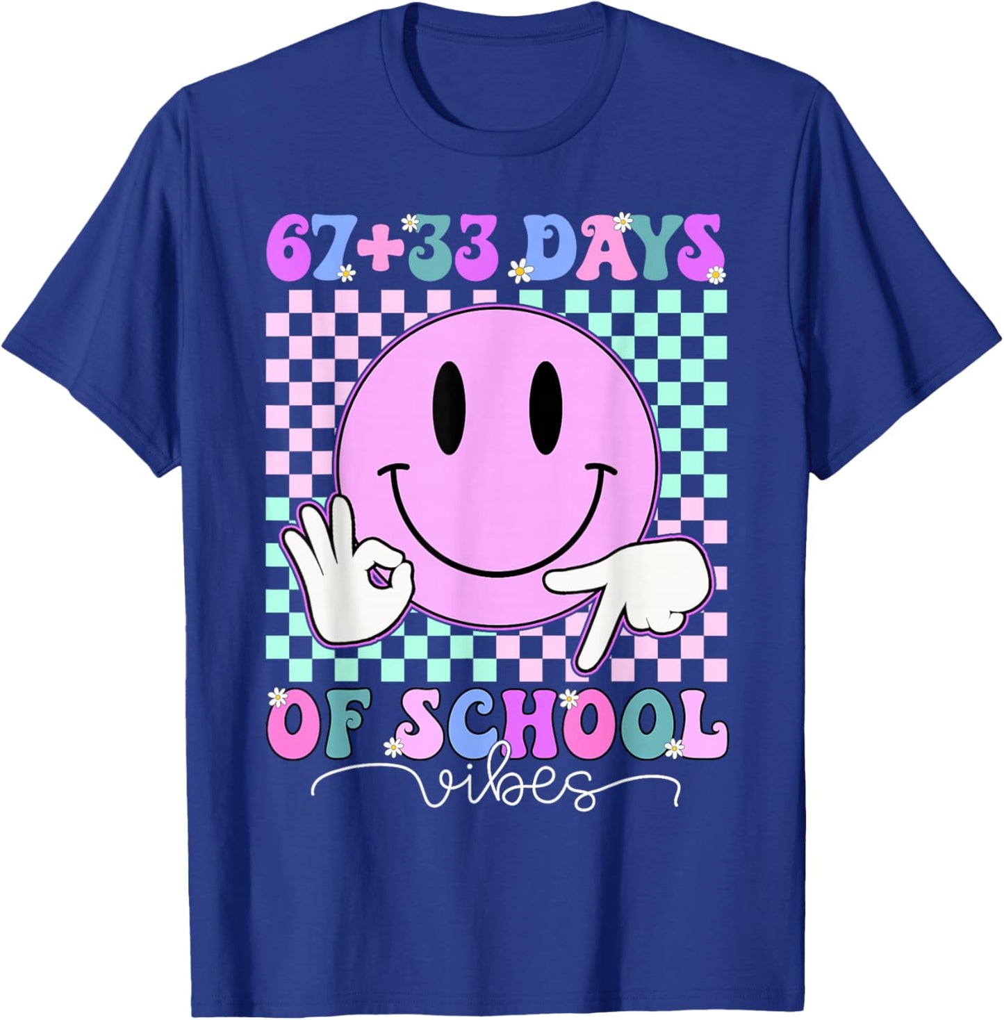 Retro Groovy 67 +33 Days of School 100th Day Kids Boys Girls T-Shirt - T-Shirt | Royal