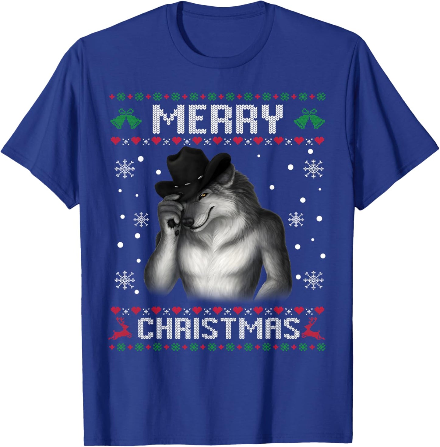Funny Merry Christmas Alpha Wolf Xmas Pjs Ugly Sweater Meme T-Shirt - T-Shirt | Royal