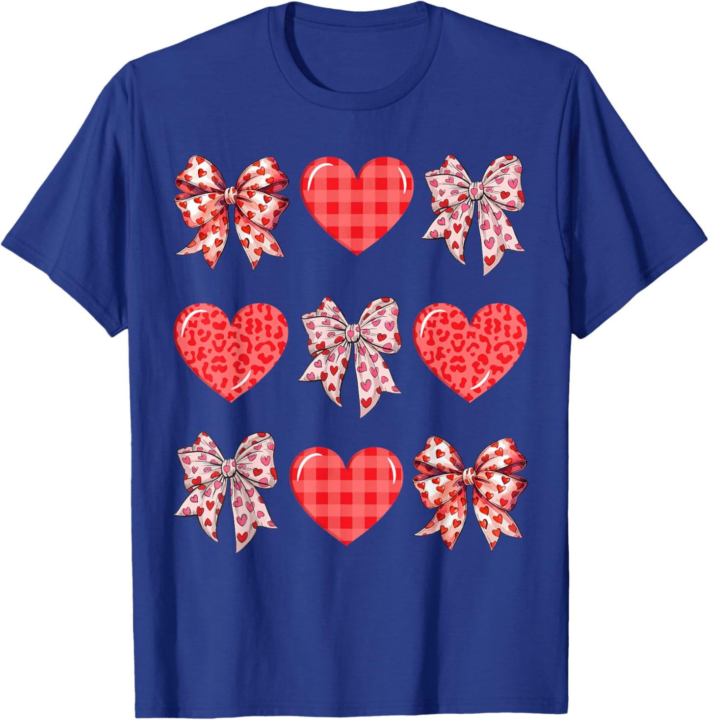Valentine Day Hearts Leopard Coquette Bow Women Girls Boys T-Shirt - T-Shirt | Royal