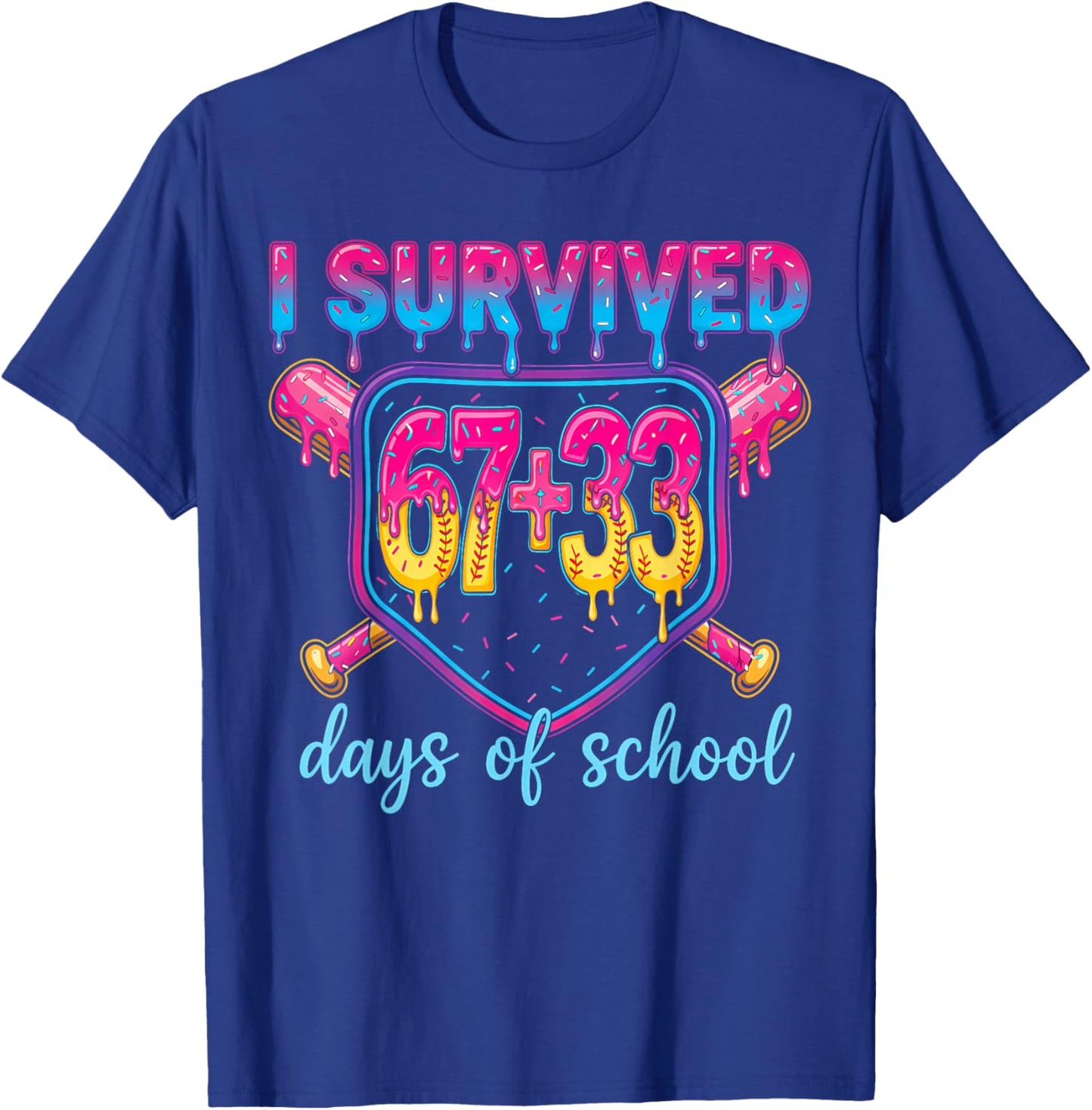 I Survived 67+33 Days of School 100 Days 6 7 Kids Boys Girls T-Shirt - T-Shirt | Royal