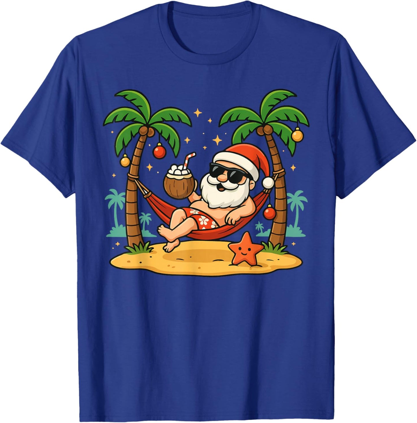 Funny Christmas Santa Hawaiian Beach Xmas Palm Tree Tropical T-Shirt - T-Shirt | Royal